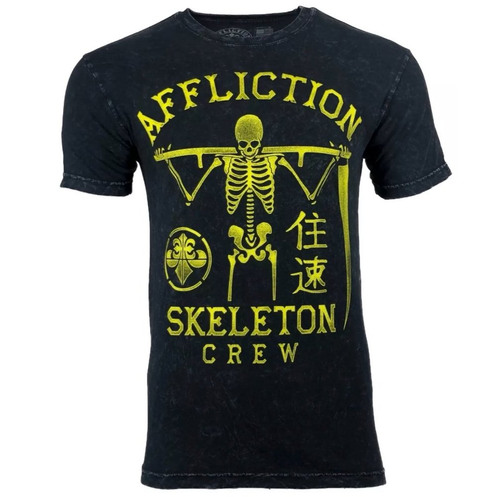 AFFLICTION SKELETON CREW Men's T-shirt BLACK LAVA